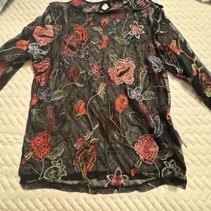 Floral Embroidered Sheer Black Top lg